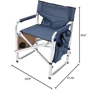 Faulkner Aluminum Director Chair with Folding Tray and Cup Holder, Blue