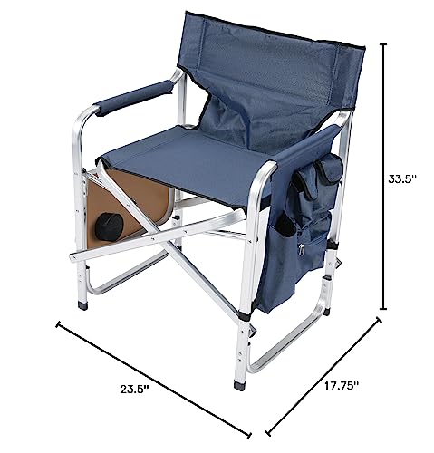 Faulkner Aluminum Director Chair with Folding Tray and Cup Holder, Blue