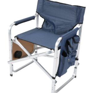 Faulkner Aluminum Director Chair with Folding Tray and Cup Holder, Blue