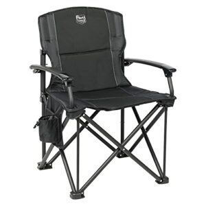 timber ridge folding camping chair with padded hard armrest and cup holder-for outdoor, camp, fishing, hiking, lawn, including carry bag, aluminum, (black)