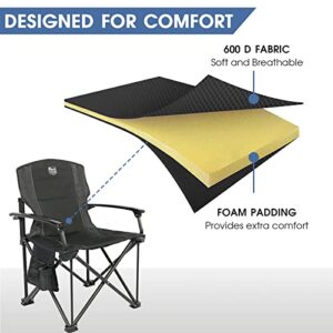 TIMBER RIDGE Folding Camping Chair with Padded Hard Armrest and Cup Holder-for Outdoor, Camp, Fishing, Hiking, Lawn, Including Carry Bag, Aluminum, (Black)