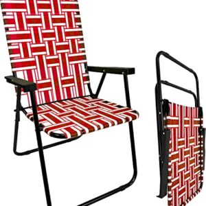 EasyGo Product WebChair, Lightweight Portable – Retro Style High Back Design – Outdoor Webbed Chair for Backyard, Camping, Sporting Events – Easy Folding, 1 Pack, Red