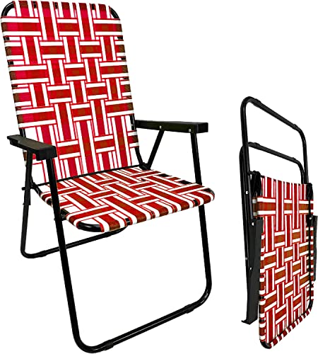 EasyGo Product WebChair, Lightweight Portable – Retro Style High Back Design – Outdoor Webbed Chair for Backyard, Camping, Sporting Events – Easy Folding, 1 Pack, Red