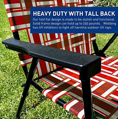 EasyGo Product WebChair, Lightweight Portable – Retro Style High Back Design – Outdoor Webbed Chair for Backyard, Camping, Sporting Events – Easy Folding, 1 Pack, Red