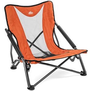 cascade mountain tech camping chair - low profile polyester folding chair for camping, beach, picnic, barbeques, sporting event with carry bag and cushion availability, orange