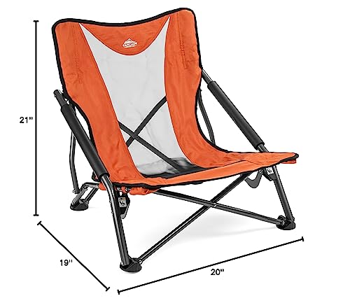 Cascade Mountain Tech Camping Chair - Low Profile Polyester Folding Chair for Camping, Beach, Picnic, Barbeques, Sporting Event with Carry Bag and Cushion Availability, Orange
