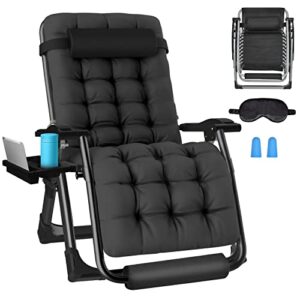slendor oversized zero gravity chair 29in,gravity recliner chair for indoor outdoor,xl padded patio lounge chair with headrest, upgrade aluminum alloy lock, cup holder,support 500lbs,black