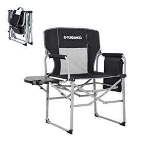 fundango camping directors chair with side table for outdoor portable lightweight camping lawn chairs with storage pockets carry straps for camp hiking fishing sports adults outside black