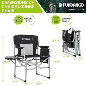 FUNDANGO Camping Directors Chair with Side Table for Outdoor Portable Lightweight Camping Lawn Chairs with Storage Pockets Carry Straps for Camp Hiking Fishing Sports Adults Outside Black