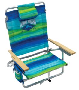 tommy bahama 5-position classic lay flat folding backpack beach chair, blue and green stripe , 23" x 25.25" x 31.5"