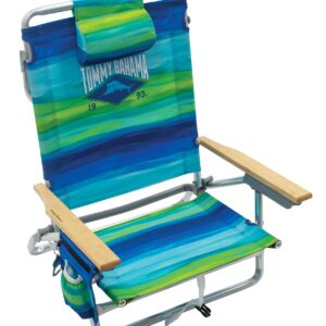 Tommy Bahama 5-Position Classic Lay Flat Folding Backpack Beach Chair, Blue and Green Stripe , 23" x 25.25" x 31.5"