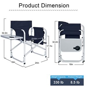 ABCCANOPY Folding Directors Chair Outdoor Camping Chair Makeup Artist Chair with Side Table & Pockets, Navy Blue