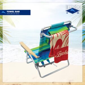 Tommy Bahama 5-Position Classic Lay Flat Folding Backpack Beach Chair, Blue and Green Stripe , 23" x 25.25" x 31.5"