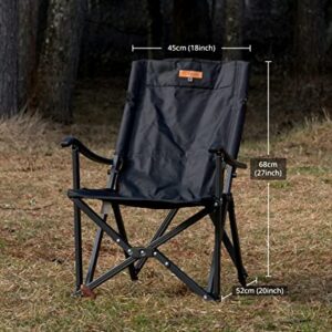 S'more Camping Aluminum High Armchair, Lightweight Folding Chair with Back Pocket, Portable Outdoor Chair with Carry Bag for Camping, Picnic, Fishing, Hiking, Sports Meeting, BBQ, Beach (Black)