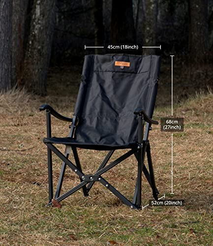 S'more Camping Aluminum High Armchair, Lightweight Folding Chair with Back Pocket, Portable Outdoor Chair with Carry Bag for Camping, Picnic, Fishing, Hiking, Sports Meeting, BBQ, Beach (Black)