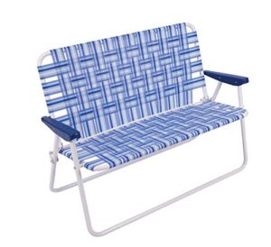 rio brands 16" extended height folding double wide web loveseat lawn chair, blue/white