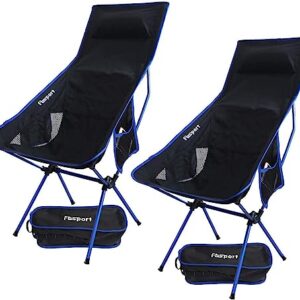 FBSPORT 2 Pack Portable Camping Chairs Long Back Lightweight Backpacking Chair Compact & Heavy Duty for Camp, Backpack, Hiking, Beach, Picnic, with Carry Bag