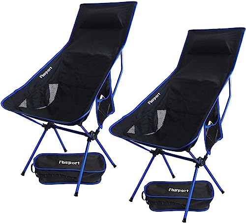 FBSPORT 2 Pack Portable Camping Chairs Long Back Lightweight Backpacking Chair Compact & Heavy Duty for Camp, Backpack, Hiking, Beach, Picnic, with Carry Bag