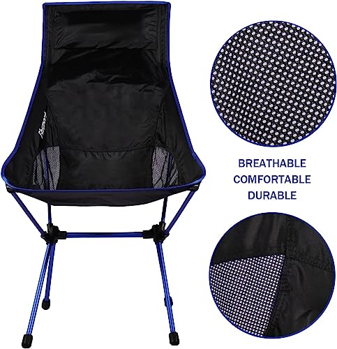 FBSPORT 2 Pack Portable Camping Chairs Long Back Lightweight Backpacking Chair Compact & Heavy Duty for Camp, Backpack, Hiking, Beach, Picnic, with Carry Bag