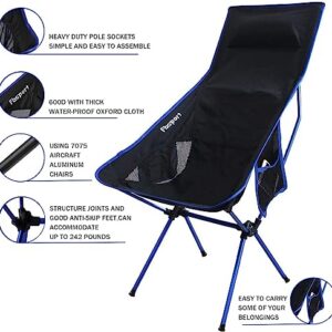 FBSPORT 2 Pack Portable Camping Chairs Long Back Lightweight Backpacking Chair Compact & Heavy Duty for Camp, Backpack, Hiking, Beach, Picnic, with Carry Bag