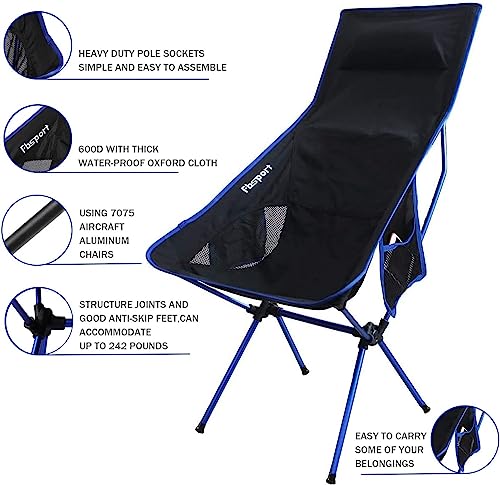 FBSPORT 2 Pack Portable Camping Chairs Long Back Lightweight Backpacking Chair Compact & Heavy Duty for Camp, Backpack, Hiking, Beach, Picnic, with Carry Bag