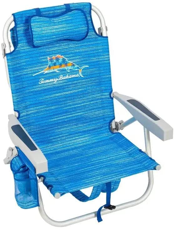 Tommy Bahama Backpack Beach Chair-New 2022 Designs-5-Position Classic Lay Flat-Insulated Cooler Towel Bar-Storage Pouch Aluminum (Sailfish and Palms)