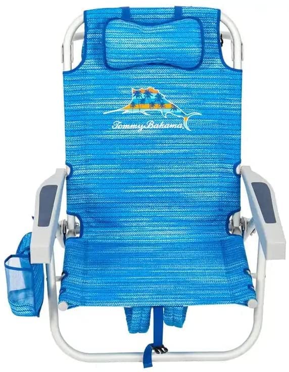 Tommy Bahama Backpack Beach Chair-New 2022 Designs-5-Position Classic Lay Flat-Insulated Cooler Towel Bar-Storage Pouch Aluminum (Sailfish and Palms)