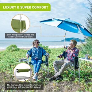 FUNDANGO Camping Chair with Side Table,Camping Director Chair with Armrest,Lawn Chair for Camping Fishing Picnic (Grass Green)