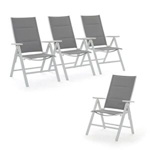 soleil jardin folding patio chairs set of 4, aluminum portable reclining lawn chairs with adjustable high backrest & soft padding, outdoor dining chairs for porch pool yard, no assembly, white & gray