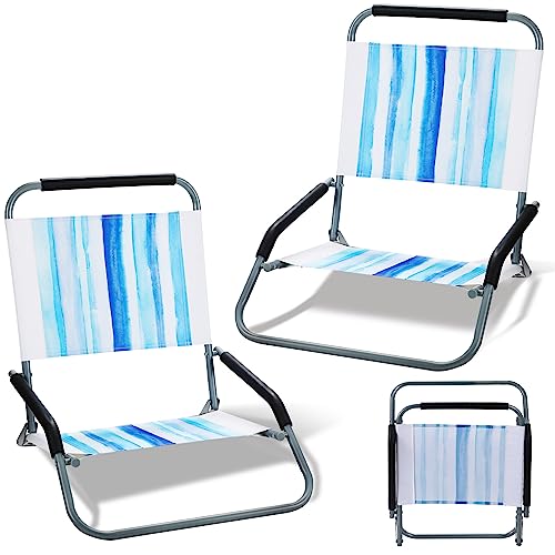 Leitee 2 Pack Low Beach Chairs for Adults Folding Beach Chair Backpack Camping Chair Portable Lightweight Foldable Sand Chair Compact Heavy Duty Aluminum Water Resistant Outdoor Lawn BBQ Beach Travel