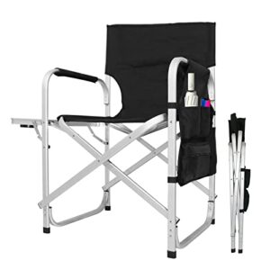 gdgyofn directors chairs foldable,oversized folding chair with side table cup holder and storage bag, lightweight aluminum outdoor chairs, 400lbs capacity black