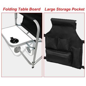 GDGYOFN Directors Chairs Foldable,Oversized Folding Chair with Side Table Cup Holder and Storage Bag, Lightweight Aluminum Outdoor Chairs, 400lbs Capacity Black