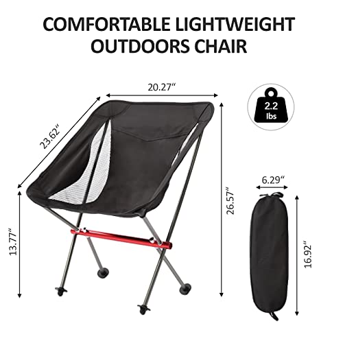 QSWRD Camping Chair for Adults Portable Camp Chairs for Beach, Hiking, Picnic, Travel, Outdoor Activities, Aircraft-Grade All Aluminum Lightweight Compact Camping Chairs Support 330LBS, Black