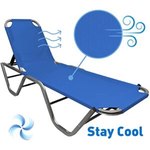 EasyGo Product Chaise Lounger – Aluminum Sun Lounge Chair – Adjustable Outdoor Patio Beach Porch Swing Pool-Five-Position Recliner-Lightweight All Weather, Blue 2 Pack