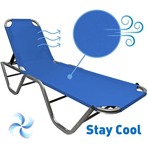 EasyGo Product Chaise Lounger – Aluminum Sun Lounge Chair – Adjustable Outdoor Patio Beach Porch Swing Pool-Five-Position Recliner-Lightweight All Weather, Blue 2 Pack