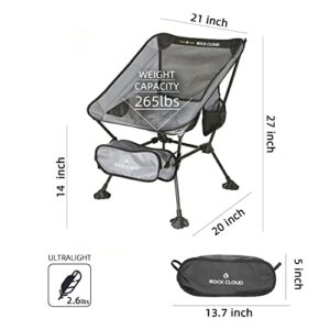 ROCK CLOUD Portable Camping Chair Ultralight Folding Chairs Outdoor for Camp Hiking Backpacking Lawn Beach Sports, Grey