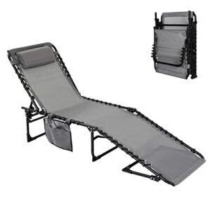 veikou chaise lounge chair 5-position, lounge chairs for outside, upgraded adjustable sun lounger, folding outdoor lounge chairs for lawn patio pool beach sunbath, deep grey