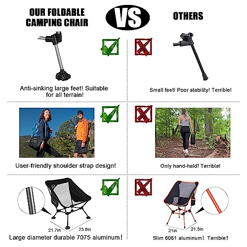 HOMFUL 2 Pack Widened Camping Chair Ultra Light Portable Folding Backpacking Chair with Side Pockets Breathable Mesh Structure Aluminum Frame with Carrying Bag for Outdoors,Camping,Hiking,Beach,Picnic