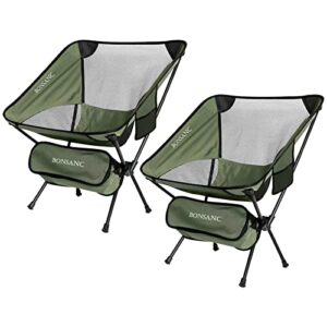 Bonsanc Camping Chairs, Folding Backpacking Chair, Portable Ultralight Compact Small Camp Chair with Carry Bag for Outdoor Camping, Picnic, Hiking, Fishing (2 Pack, Green)