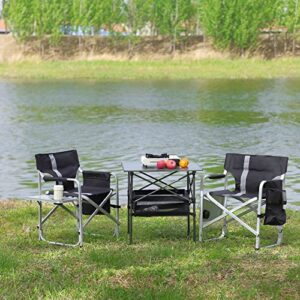 GSSDEE Oversized Camping Directors Chair, Portable Aluminum Camping Chairs, Padded Folding Directors Chair with Side Table Storage Pockets, Outdoor Camping, Picnics and Fishing (Black 2 Pack)