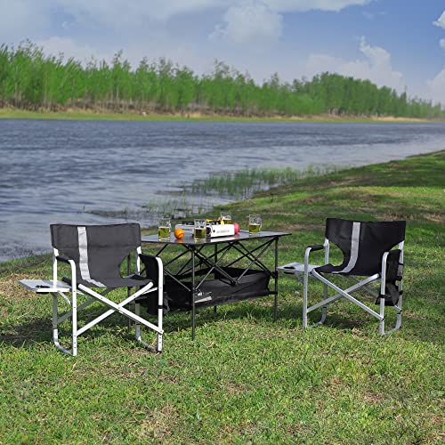 GSSDEE Oversized Camping Directors Chair, Portable Aluminum Camping Chairs, Padded Folding Directors Chair with Side Table Storage Pockets, Outdoor Camping, Picnics and Fishing (Black 2 Pack)