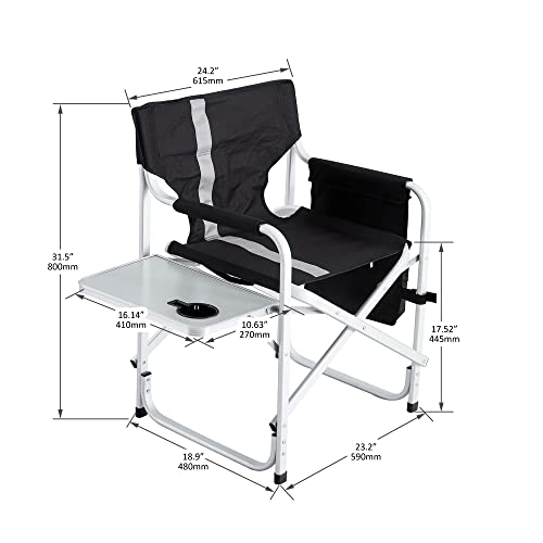 GSSDEE Oversized Camping Directors Chair, Portable Aluminum Camping Chairs, Padded Folding Directors Chair with Side Table Storage Pockets, Outdoor Camping, Picnics and Fishing (Black 2 Pack)