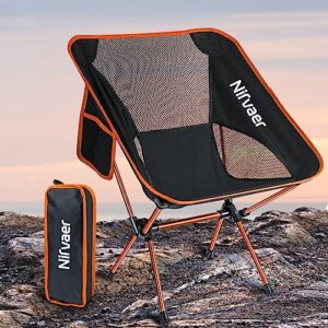 nirvaer camping chairs, ultralight folding camping chairs, compact backpacking portable chair, for hiking, beach, fishing, outdoor camp, travel (orange)