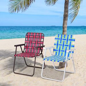 Giantex Beach Chairs Set of 6, Patio Folding Lawn Chairs for Adults, Outdoor Webbing Chair w/Steel Frame, Lightweight & Portable Camping Chairs for Fishing, Yard, Garden, Poolside Webbed Chairs, Red