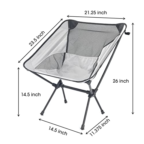 Lightweight Portable Folding Camping Chair Compact Beach Camp Chairs for Adults Foldable Backpacking Chair Outdoor Chair for Camping Hiking Lawn Picnic Outside Travel (Grey)