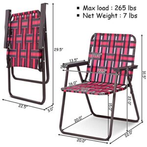 Giantex Beach Chairs Set of 6, Patio Folding Lawn Chairs for Adults, Outdoor Webbing Chair w/Steel Frame, Lightweight & Portable Camping Chairs for Fishing, Yard, Garden, Poolside Webbed Chairs, Red