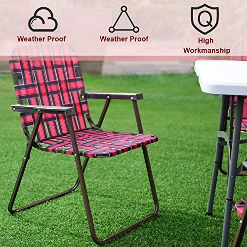 Giantex Beach Chairs Set of 6, Patio Folding Lawn Chairs for Adults, Outdoor Webbing Chair w/Steel Frame, Lightweight & Portable Camping Chairs for Fishing, Yard, Garden, Poolside Webbed Chairs, Red