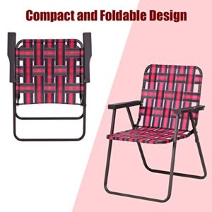 Giantex Beach Chairs Set of 6, Patio Folding Lawn Chairs for Adults, Outdoor Webbing Chair w/Steel Frame, Lightweight & Portable Camping Chairs for Fishing, Yard, Garden, Poolside Webbed Chairs, Red