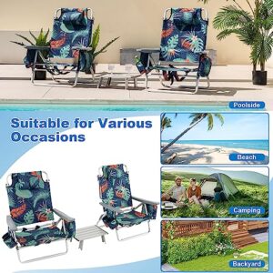 Giantex 3-PCS Folding Camping Chair - Beach Chair and Aluminum Table Set, Patio Sling Chairst with 5 Adjustable Position, Backpack Lawn Chair for Fishing,Travelling Sunbathing Chairs Set