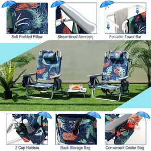 Giantex 3-PCS Folding Camping Chair - Beach Chair and Aluminum Table Set, Patio Sling Chairst with 5 Adjustable Position, Backpack Lawn Chair for Fishing,Travelling Sunbathing Chairs Set